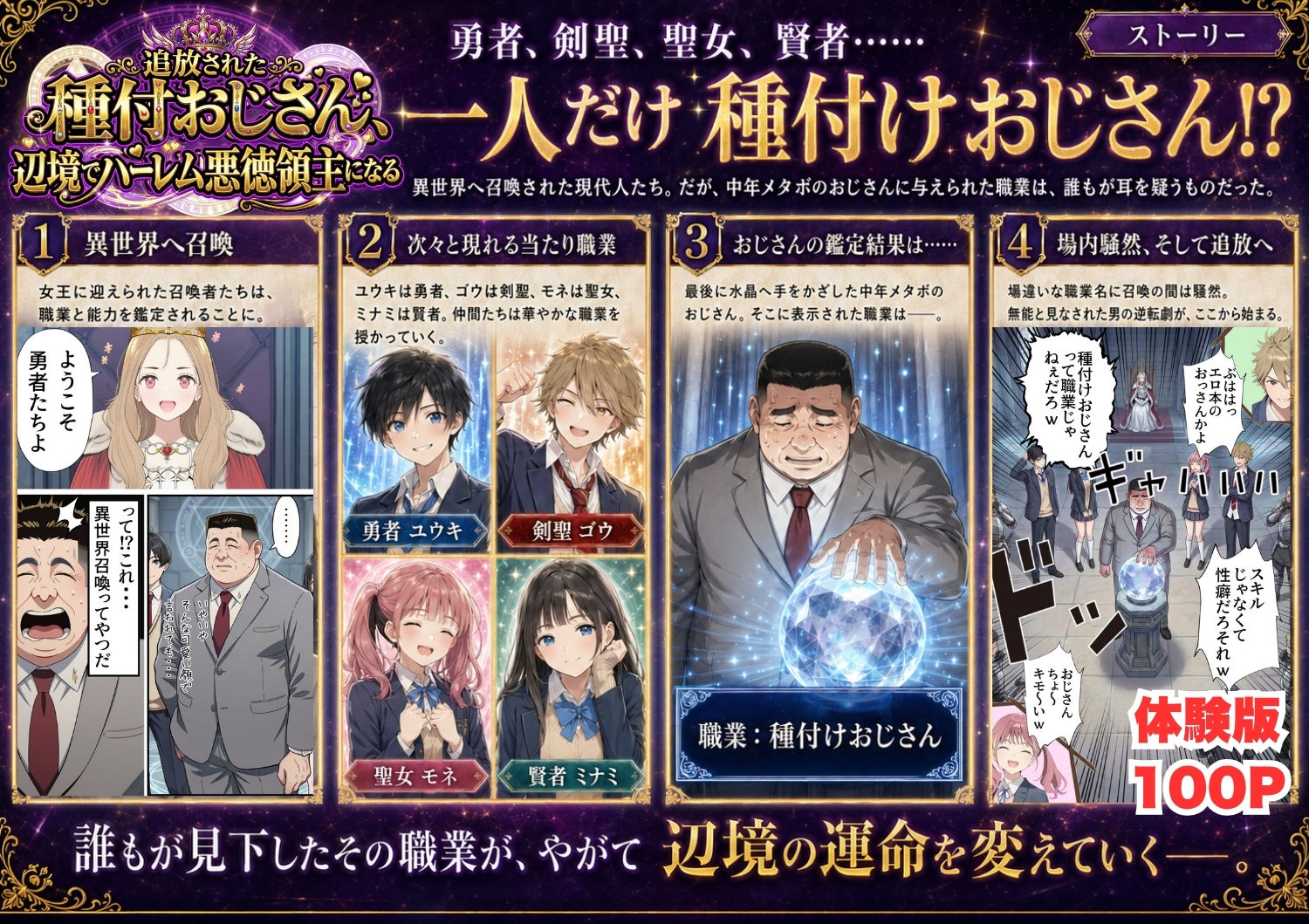 【異世界召喚】追放された種付けおじさん、辺境でハーレム悪徳領主になるのサンプル画像1
